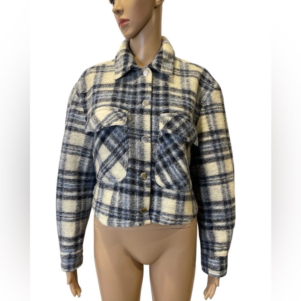 Zara Plaid Cropped Button-Up Women's Jacket size L